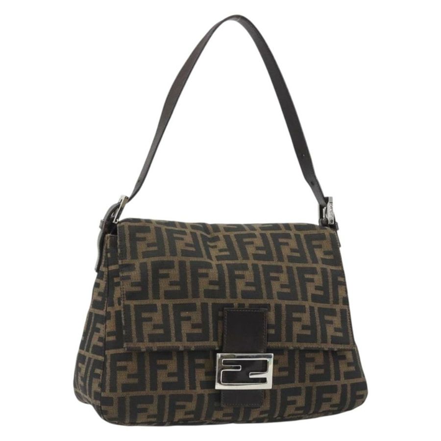 【日本直送】FENDI Zucca帆布Mamma Baguette單肩包 黑色棕色 正品 BA13733V-0