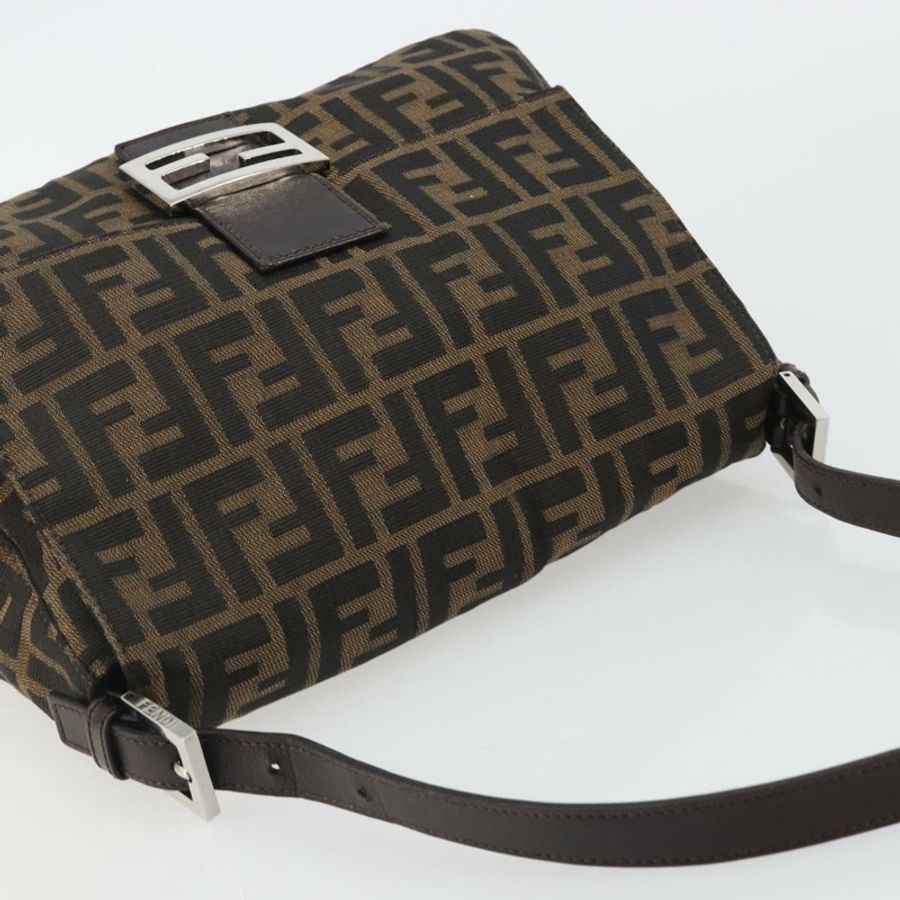 【日本直送】FENDI Zucca帆布Mamma Baguette單肩包 黑色棕色 正品 BA13733V-5