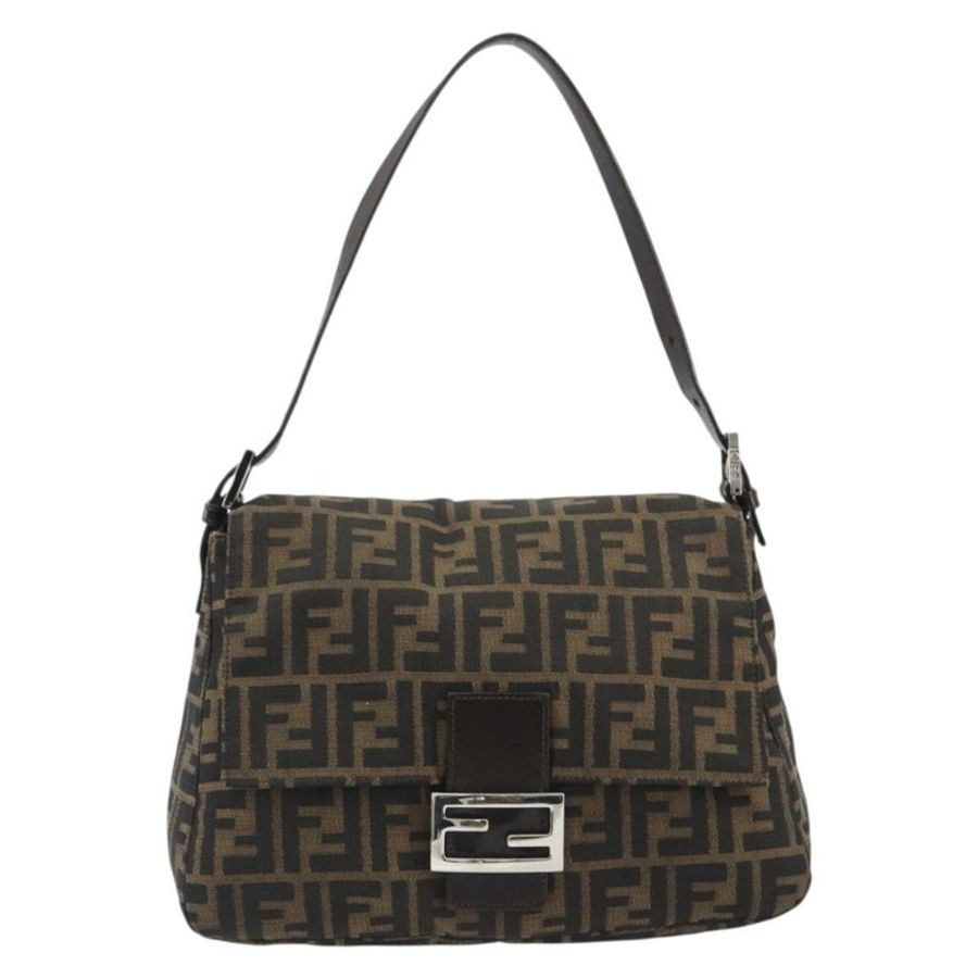【日本直送】FENDI Zucca帆布Mamma Baguette單肩包 黑色棕色 正品 BA13733V-12