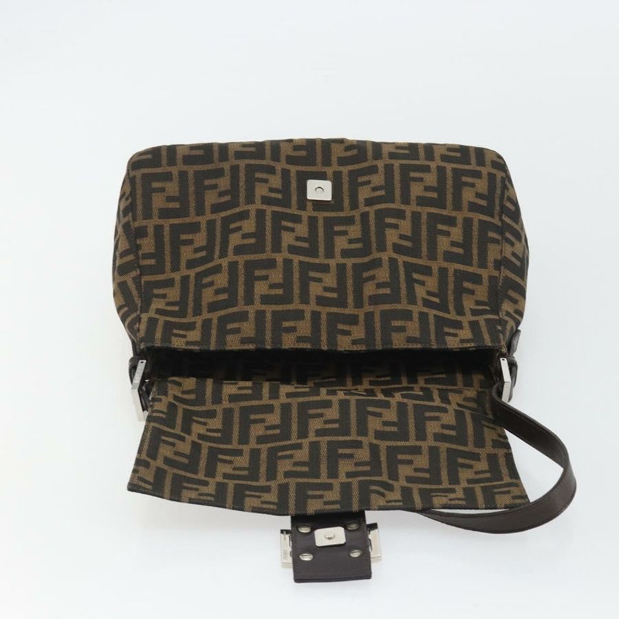 【日本直送】FENDI Zucca帆布Mamma Baguette單肩包 黑色棕色 正品 BA13733V-18