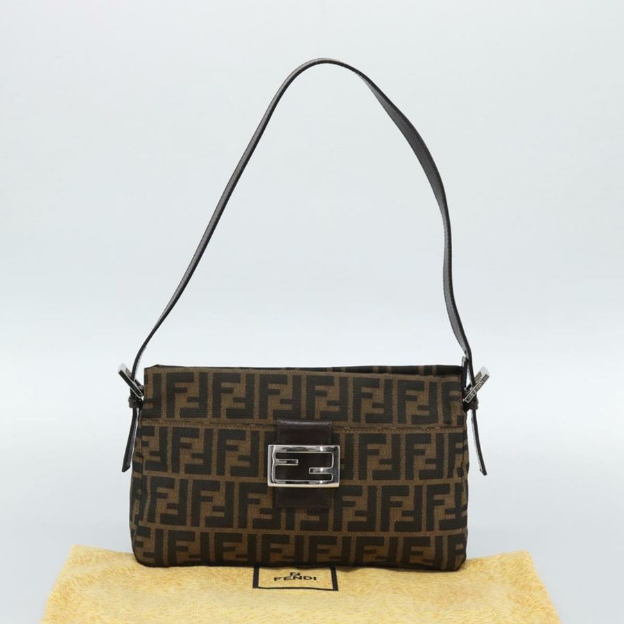 【日本直送】FENDI Zucca帆布Mamma Baguette單肩包 黑色棕色 正品 190180SAV-11