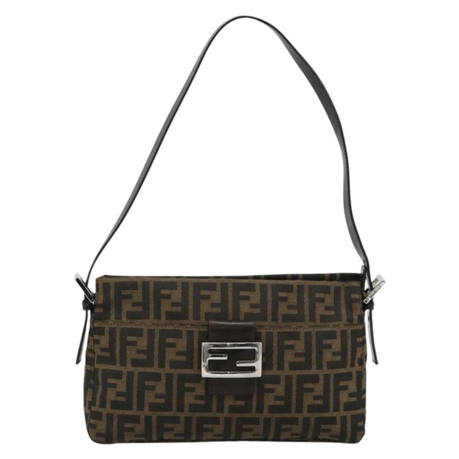 【日本直送】FENDI Zucca帆布Mamma Baguette單肩包 黑色棕色 正品 190180SAV-12