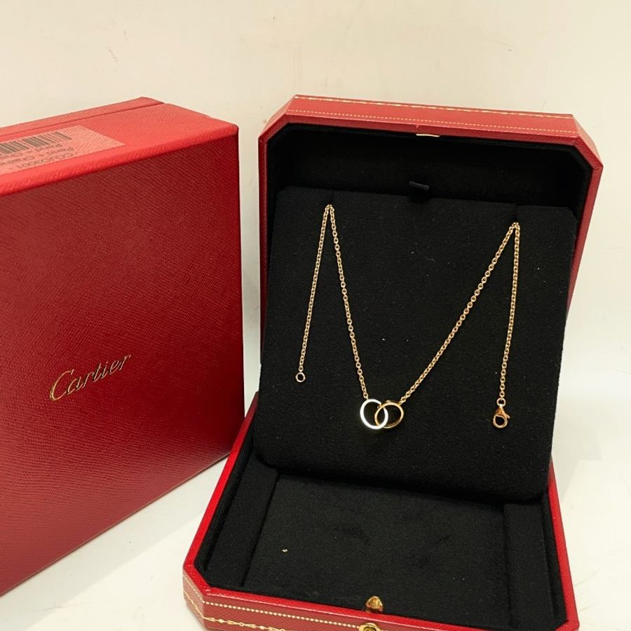 Cartier卡地亚 love系列18k玫瑰金双环项链 链长44cm-0