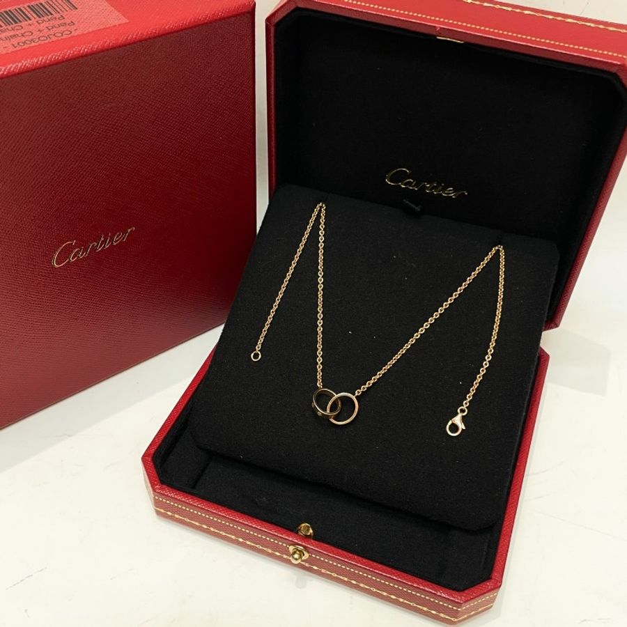 Cartier卡地亚 love系列18k玫瑰金双环项链 链长44cm-1