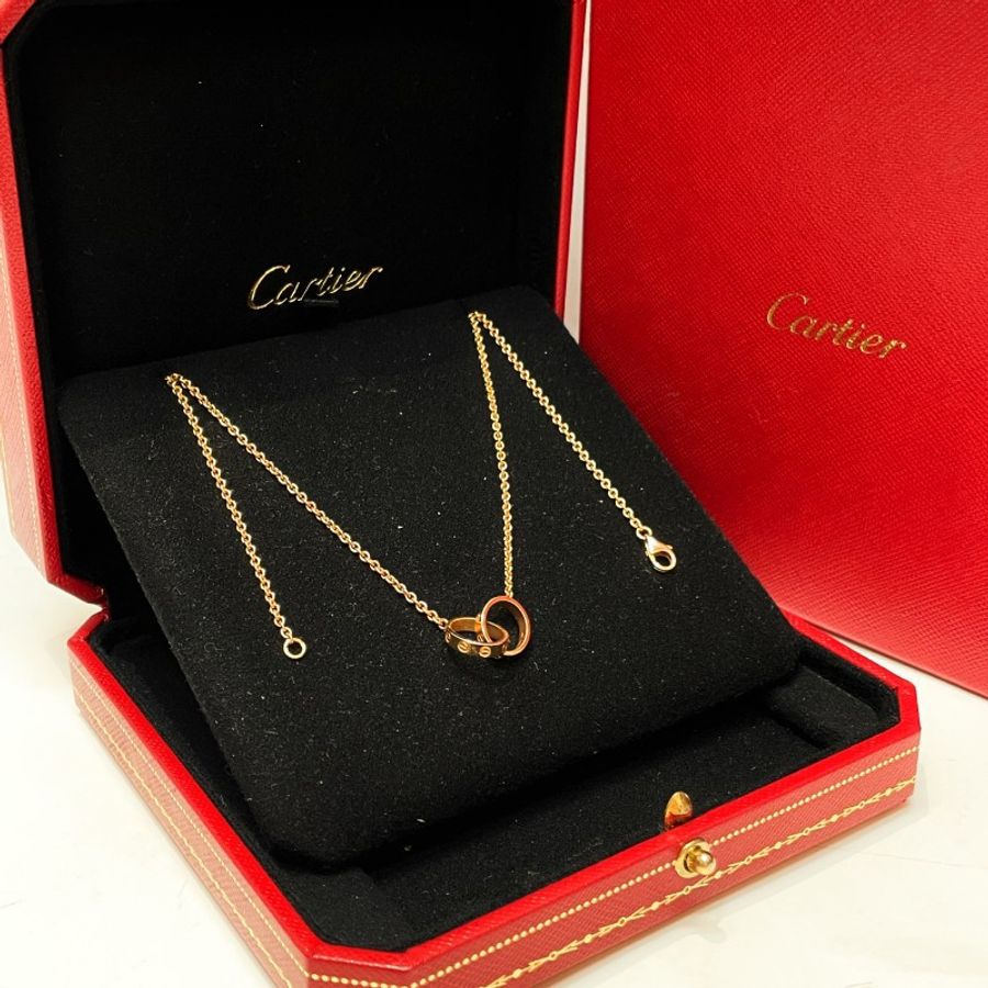 Cartier卡地亚 love系列18k玫瑰金双环项链 链长44cm-2