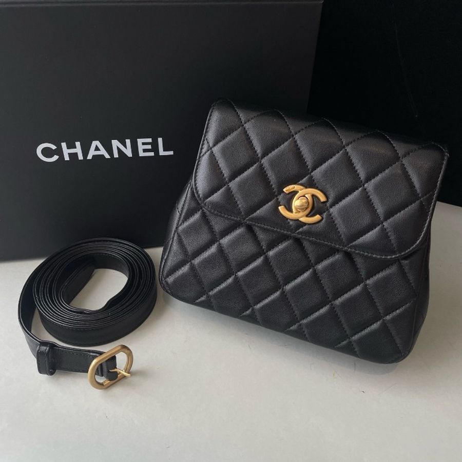 Chanel 25A黑金羊皮小方块豆腐包|晶片款-0