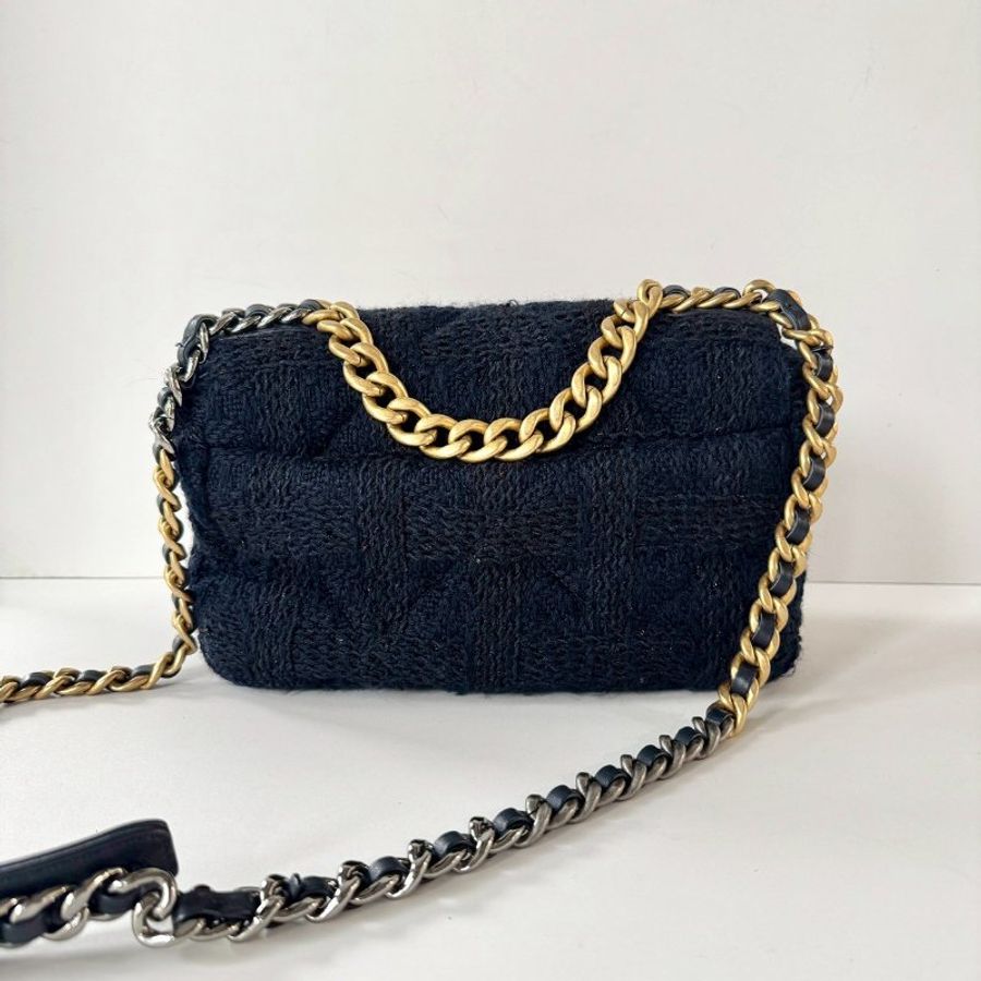 CHANEL 19系列 藍色 毛呢 保卡款 手提 斜挎 小號 口蓋包 AS1160-1