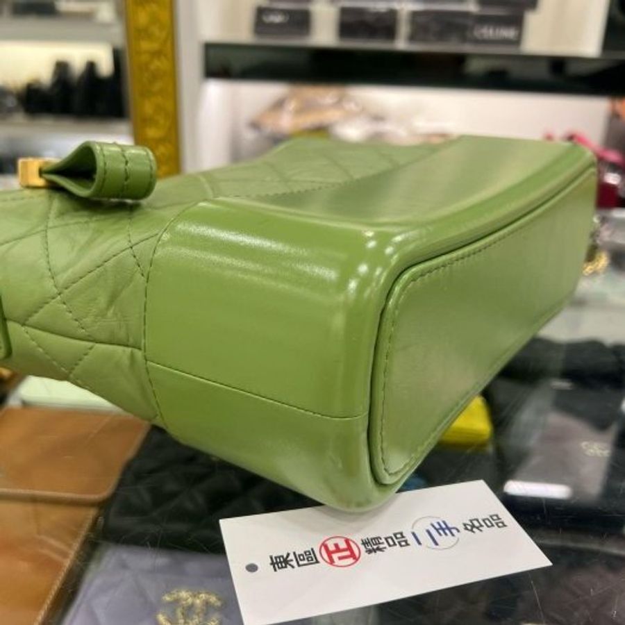 東區正精品㊣CHANEL 23C 香奈兒牛油果綠色牛皮金銀雙色皮穿鍊帶新款流浪包肩背包斜背包小款 RZ6516-5