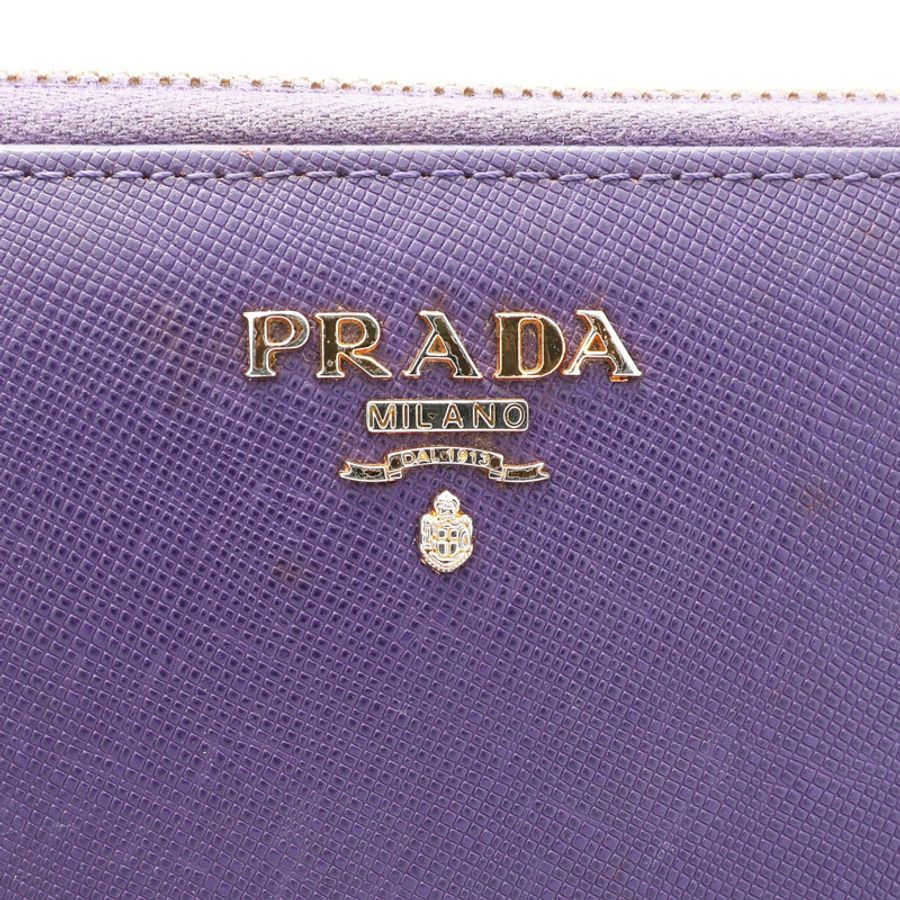 紫色牛皮 Saffiano 防刮牛皮 拉鍊 長夾【PRADA 普拉達】 1M0506-3