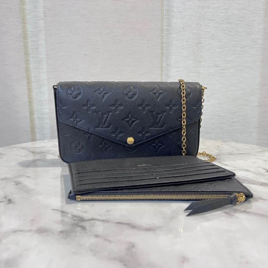 LV黑牛皮壓紋金釦Felicie Pochette三合一鏈包-0
