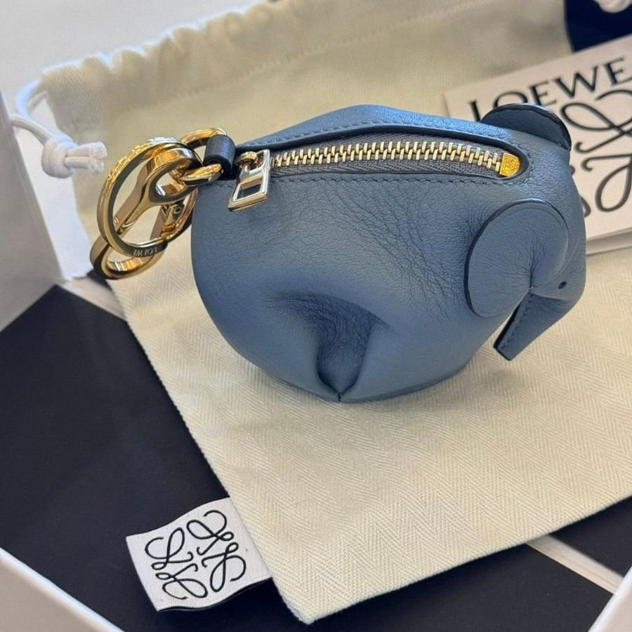 LOEWE 藍色皮革大象 吊飾零錢包-3