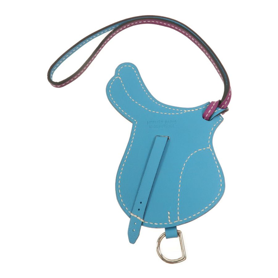 HERMES Swift皮革Paddock Selle掛飾Anemone/Turquoise-1