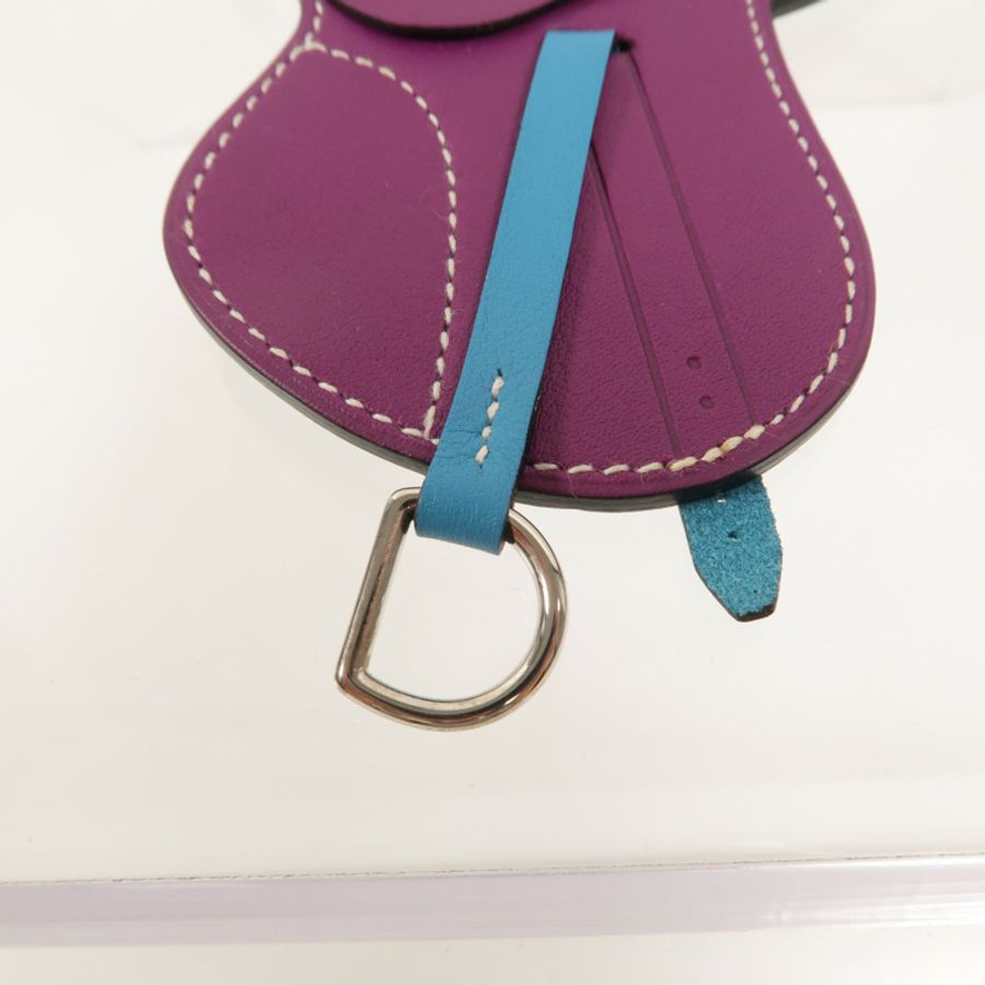 HERMES Swift皮革Paddock Selle掛飾Anemone/Turquoise-3