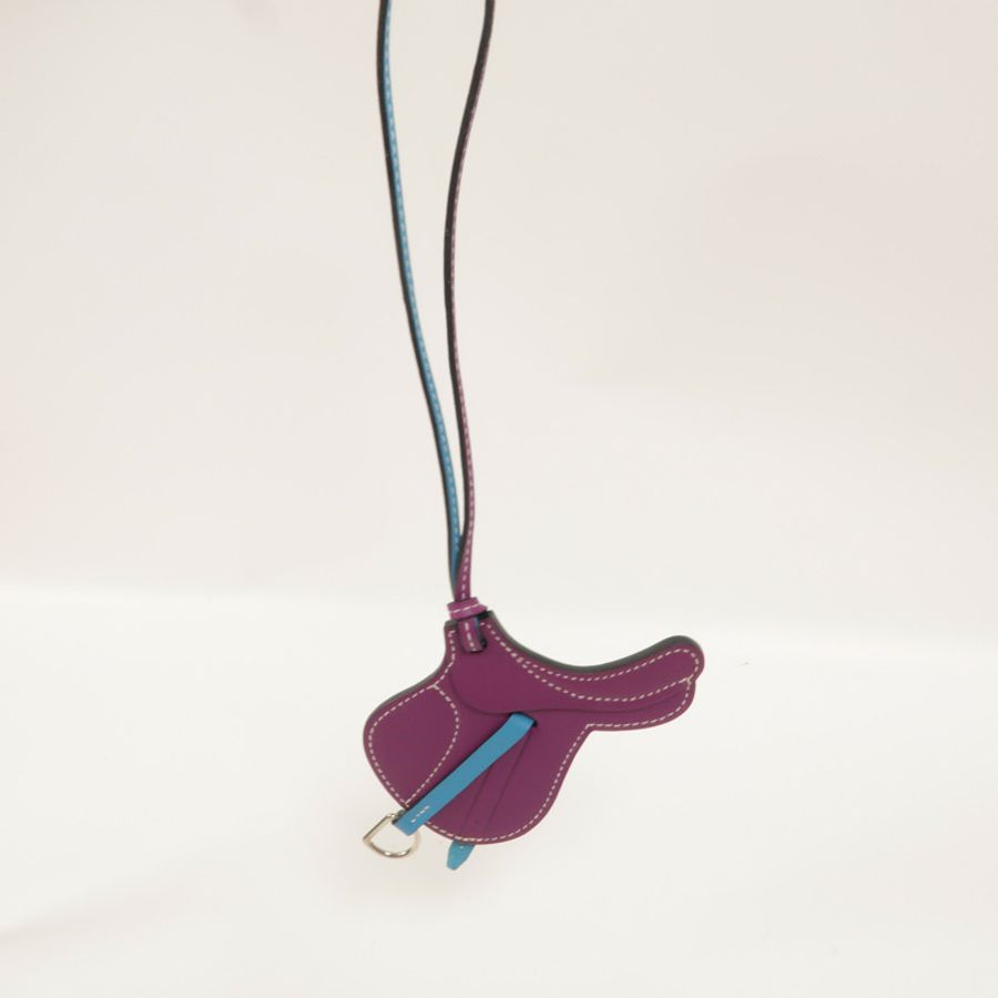 HERMES Swift皮革Paddock Selle掛飾Anemone/Turquoise-5