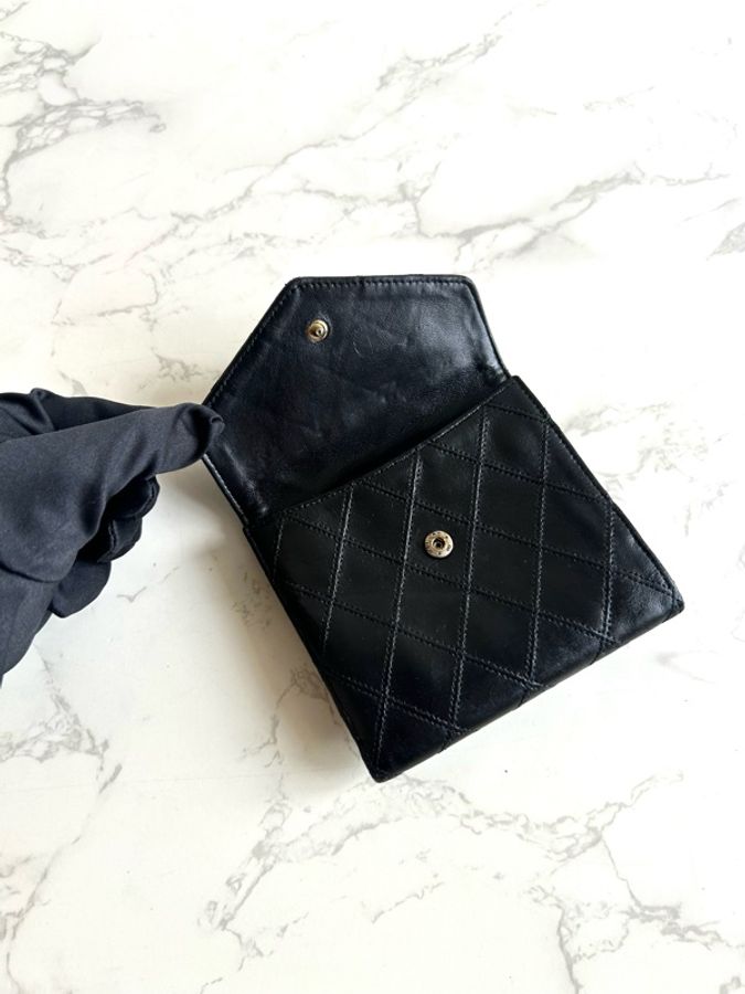 Chanel黑金色雙面小羊皮革短夾 皮夾 錢包 中古包-8