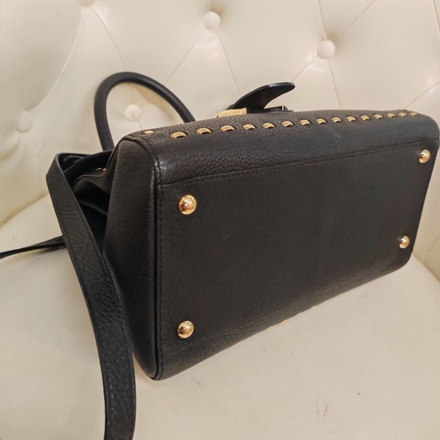 德爾沃/Delvaux Brilliant 黑金蛇骨鏈外縫鑲邊全皮款手提肩挎包 尺寸:30*20*15-8
