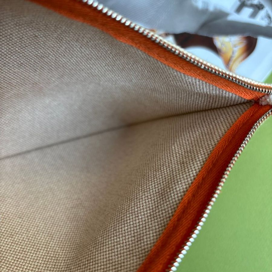 ::Hermès:: Bain New Yachting case 化妝包橘色拼接 皮革拉鍊頭 棉麻帆布收納包 小袋-20
