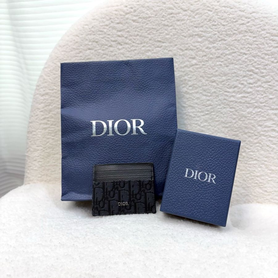 Dior黑緹花布牛皮7卡卡夾-0