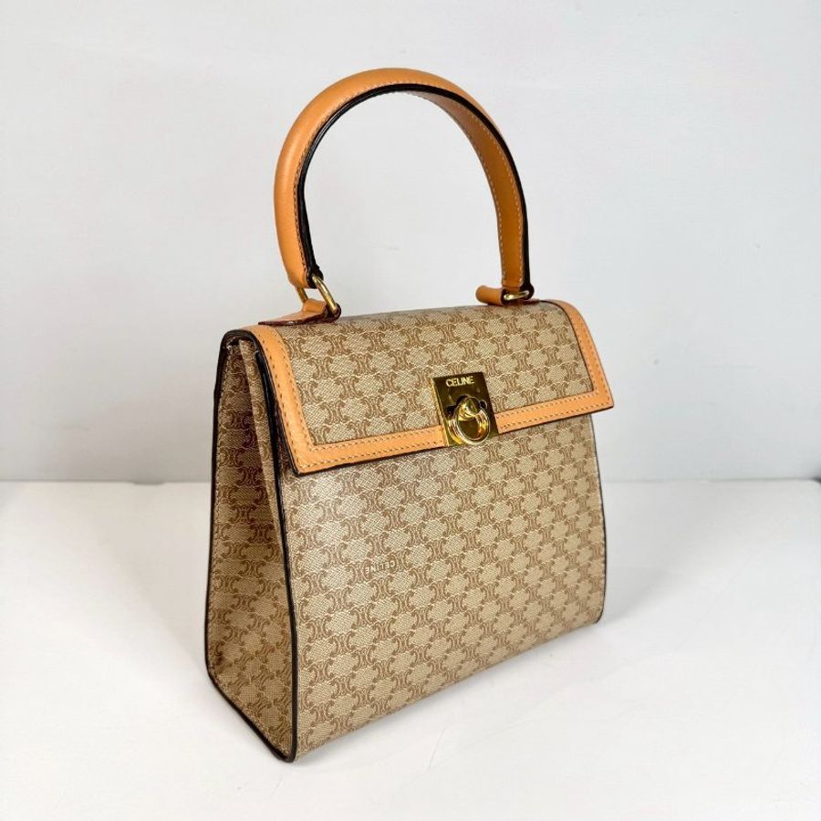 CELINE Macadam Kelly 米咖色 金扣 絕版 手提包 肩背包-1
