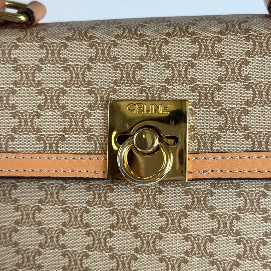 CELINE Macadam Kelly 米咖色 金扣 絕版 手提包 肩背包-5