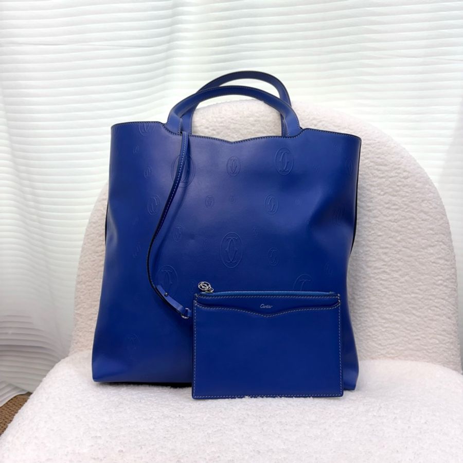 Cartier靛藍色logo印花購物托特-0