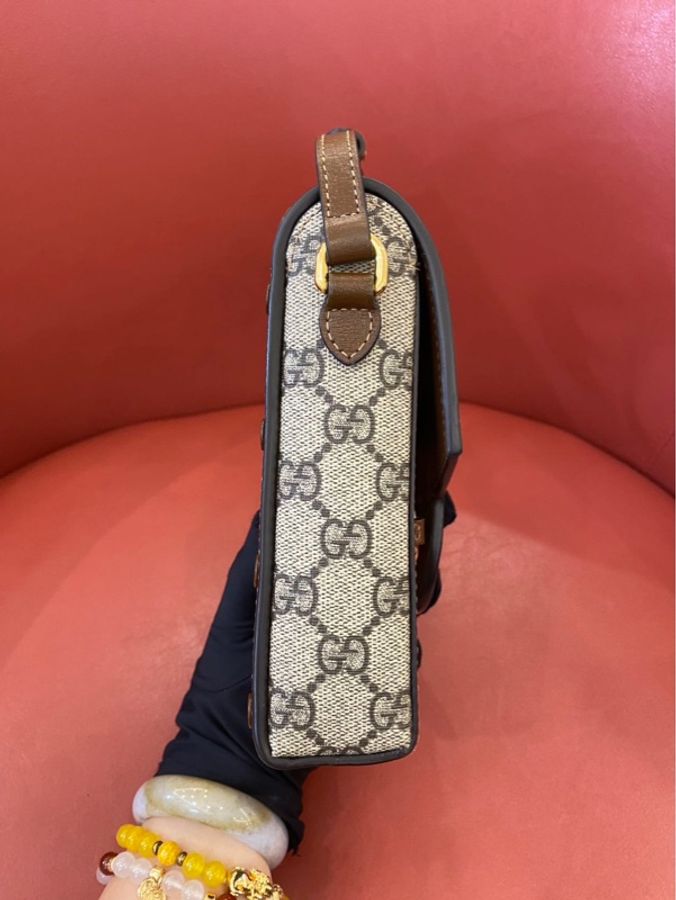 GUCCI古馳 1955竪版手機包 烏木色拼棕單肩斜挎手機包 尺寸:11*17*5 配件塵袋-3