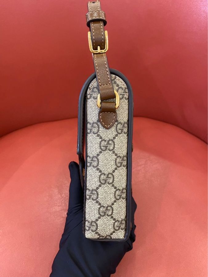GUCCI古馳 1955竪版手機包 烏木色拼棕單肩斜挎手機包 尺寸:11*17*5 配件塵袋-4