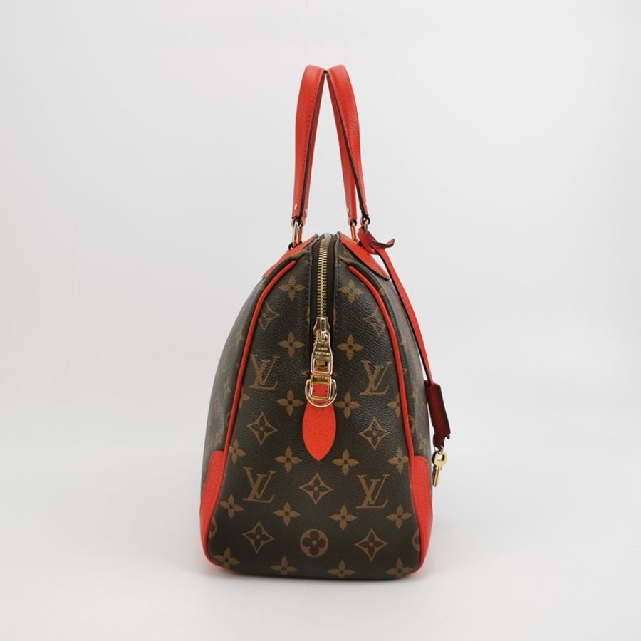 99新Louis Vuitton 路易威登 老花拼紅色Retiro手提包，尺寸31*15*22 配件塵袋 肩帶 鎖 鑰匙-2