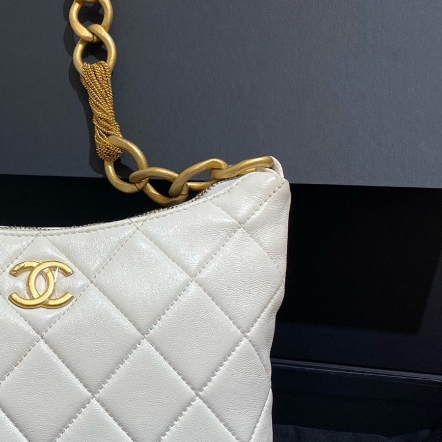 CHANEL香奈兒白金流蘇金屬鏈條單肩hobo包 芯片款 尺寸:21*16*5-3