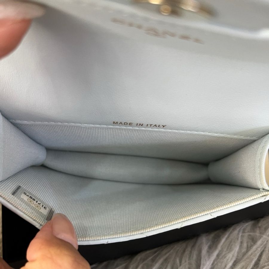 CHANEL香奈兒 21k 鏈條翻蓋 皮穿鏈 菱格 羊皮 口蓋包手提單肩斜挎包 迷你 Baby Blue天藍色 31開-6