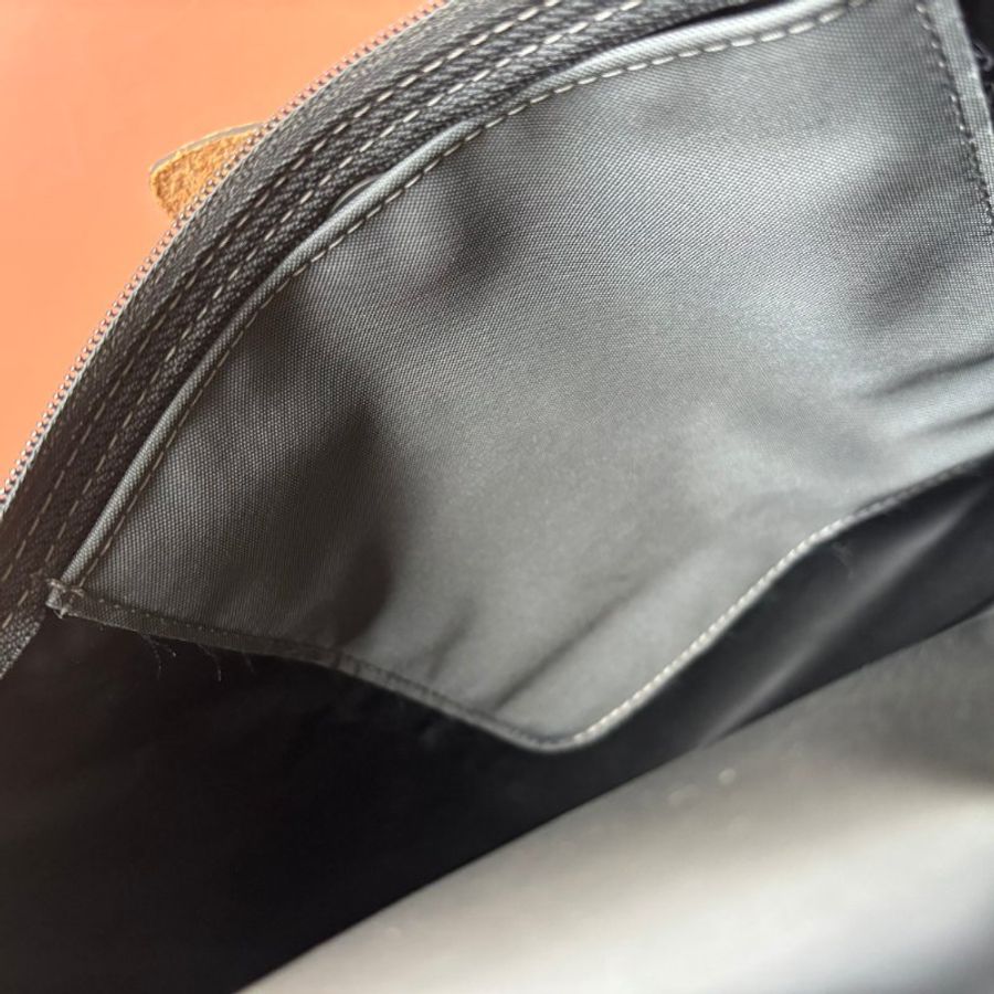 ::Longchamp:: Le Pliage 鐵灰色尼龍拼接棕色牛皮後背包-15