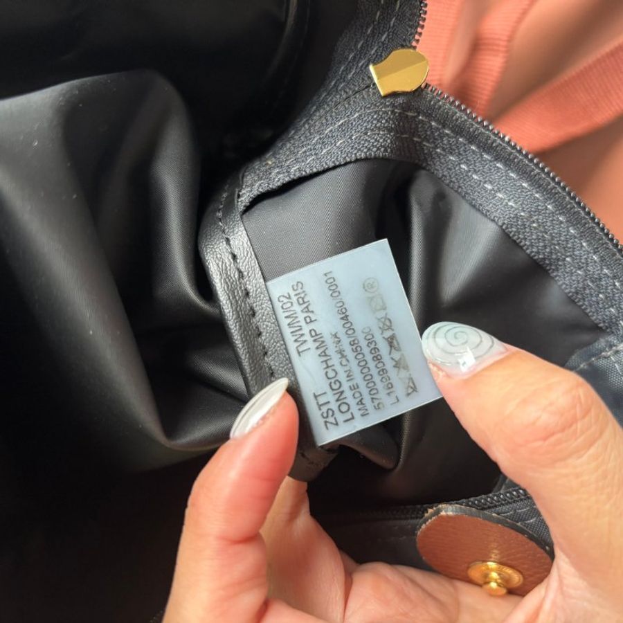 ::Longchamp:: Le Pliage 鐵灰色尼龍拼接棕色牛皮後背包-16