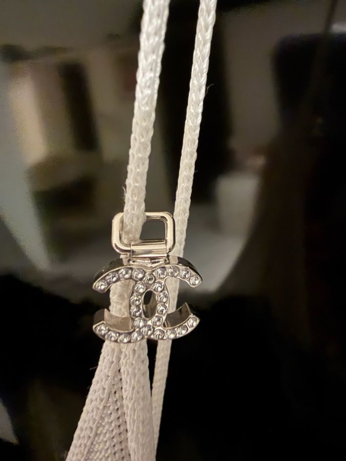 Chanel 白色鑲水鑽拼接黑白蕾絲細肩帶洋裝-12