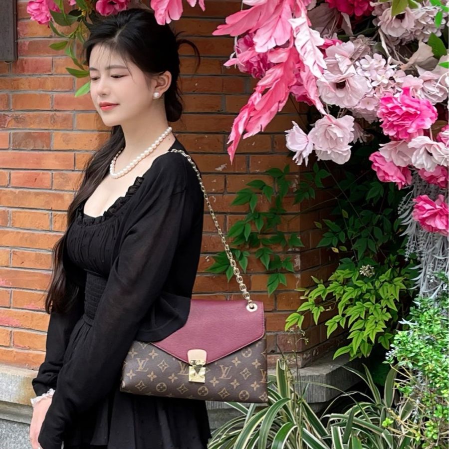 99新LV路易威登 Saint Placide傳奇紅色牛皮拼老花鏈條信封包-5
