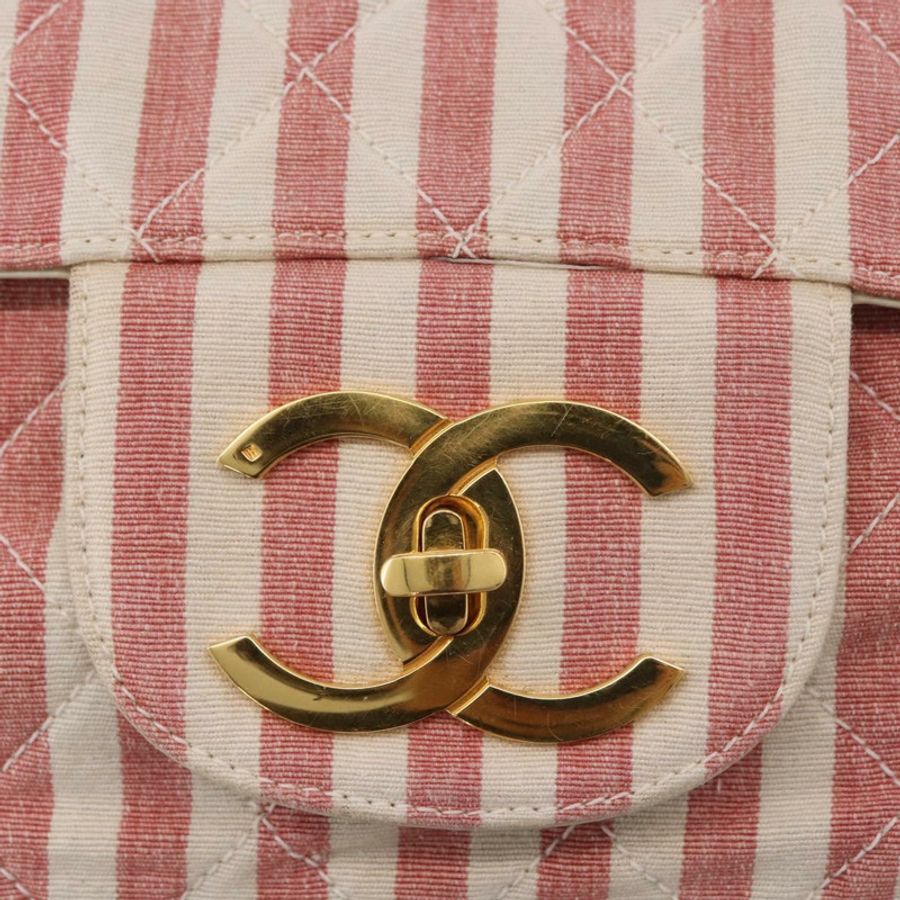 【日本直送】香奈兒 (CHANEL) 大號絎縫鏈條肩背包 粉紅金色雙C標誌帆布包 正品 185745SAV-17