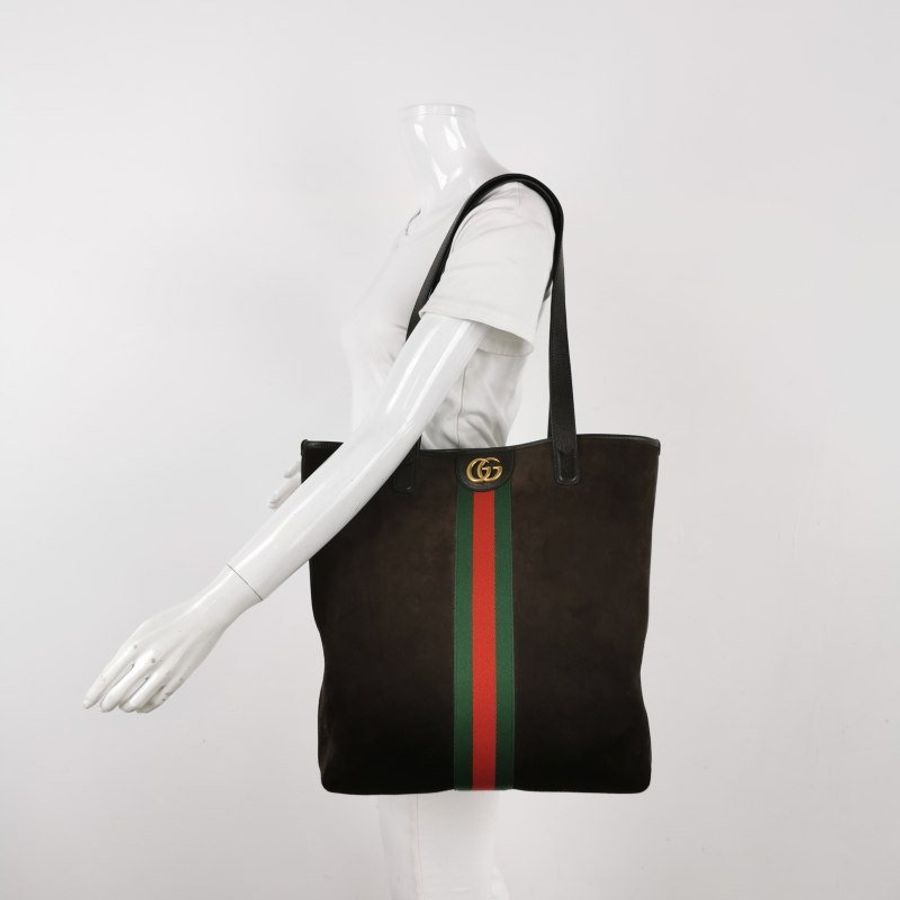Gucci Ophidia牛皮帆布翻毛皮拼色條紋雙G單肩包-1