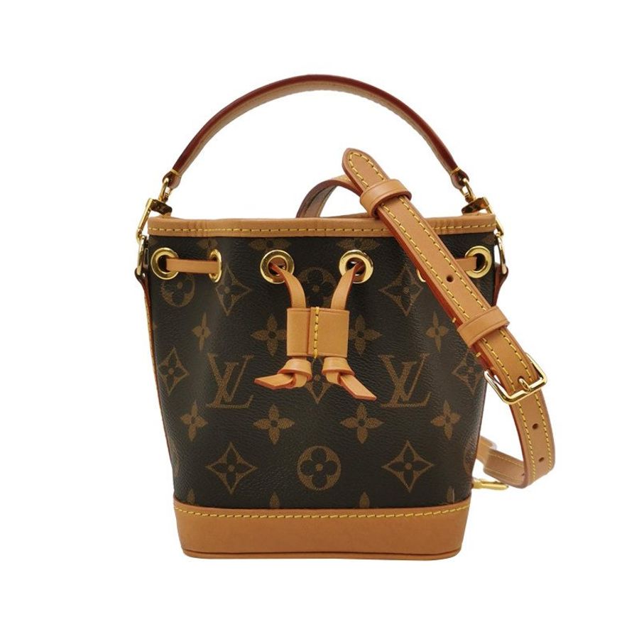 Louis Vuitton (LV) NOENano植鞣革Monogram印花抽繩斜挎包肩背包晶片款-0