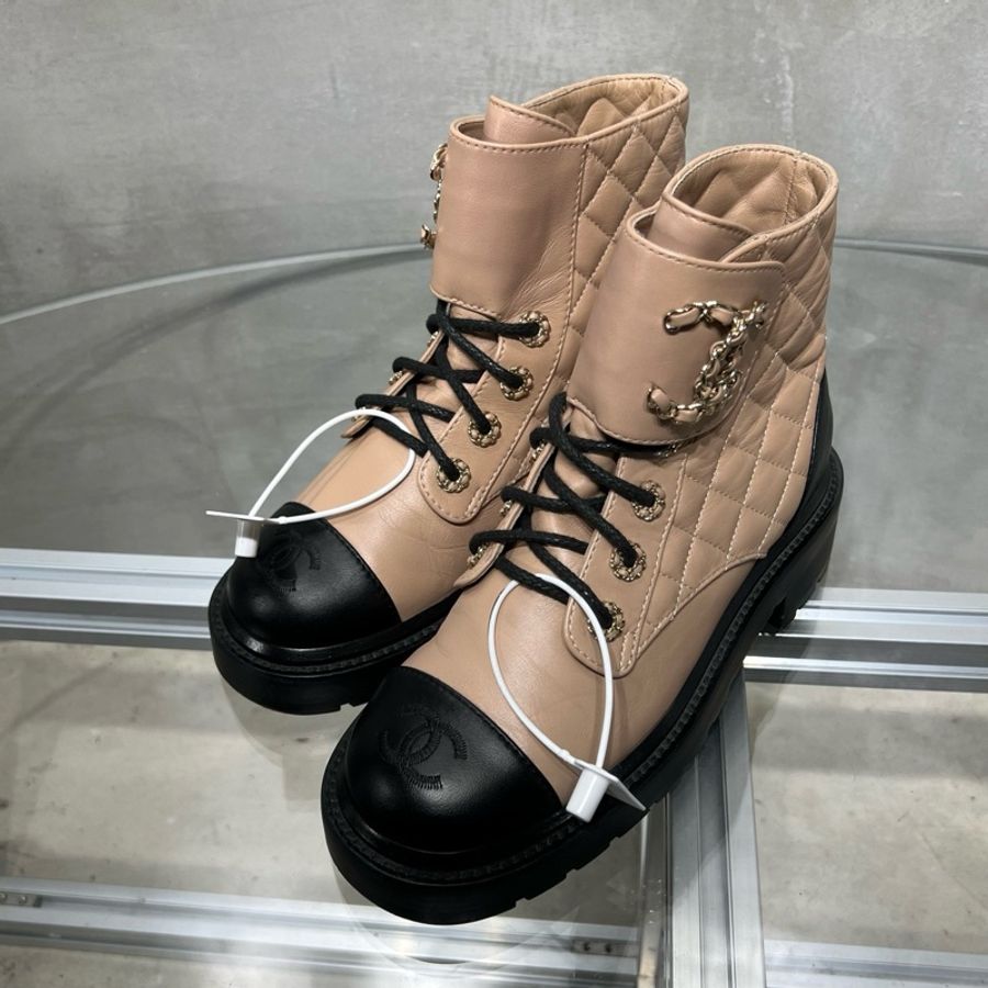 CHANEL/香奈兒 雙C 粉色 菱格紋短靴 尺碼/35.5碼-0
