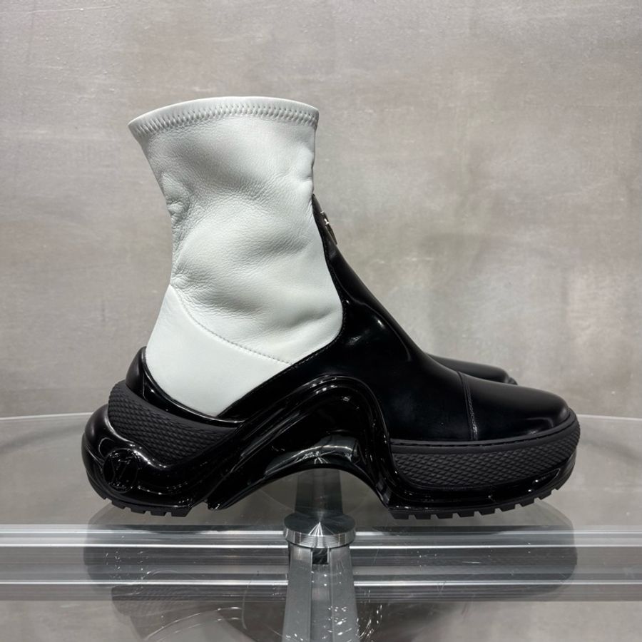 Louis Vuitton/路易威登 LV Archlight  銀色浮雕字母logo 黑白拼色漆皮38碼-3