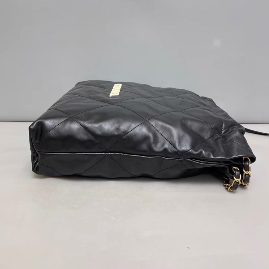 CHANEL香奈兒22Bag中號黑色全皮白Logo子母垃圾袋包 🈶購證芯片款🪼-12