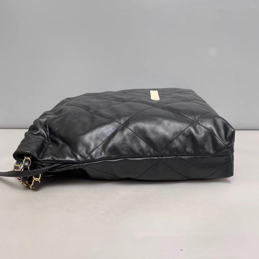 CHANEL香奈兒22Bag中號黑色全皮白Logo子母垃圾袋包 🈶購證芯片款🪼-13
