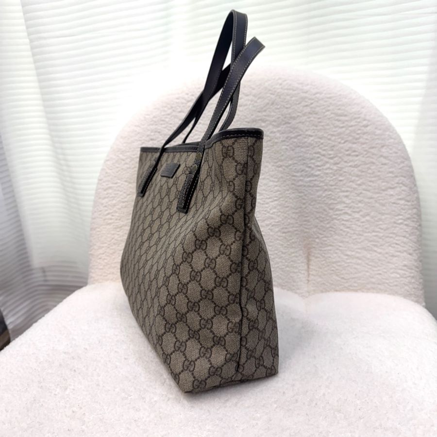 GUCCI 古馳 211137 經典老花 GG Supreme 帆布皮革飾邊托特包 / 購物袋 / 媽媽包-6