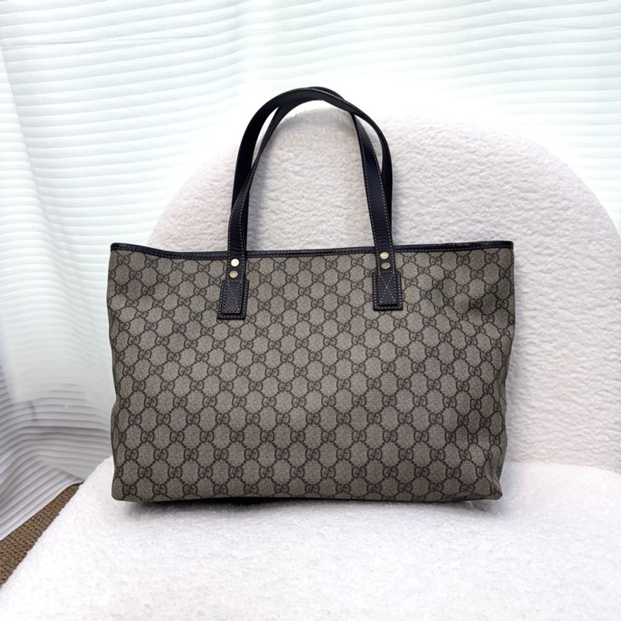 GUCCI 古馳 211137 經典老花 GG Supreme 帆布皮革飾邊托特包 / 購物袋 / 媽媽包-7