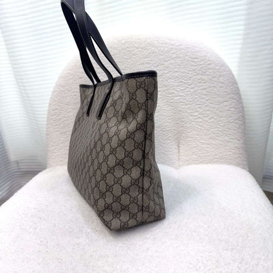 GUCCI 古馳 211137 經典老花 GG Supreme 帆布皮革飾邊托特包 / 購物袋 / 媽媽包-8