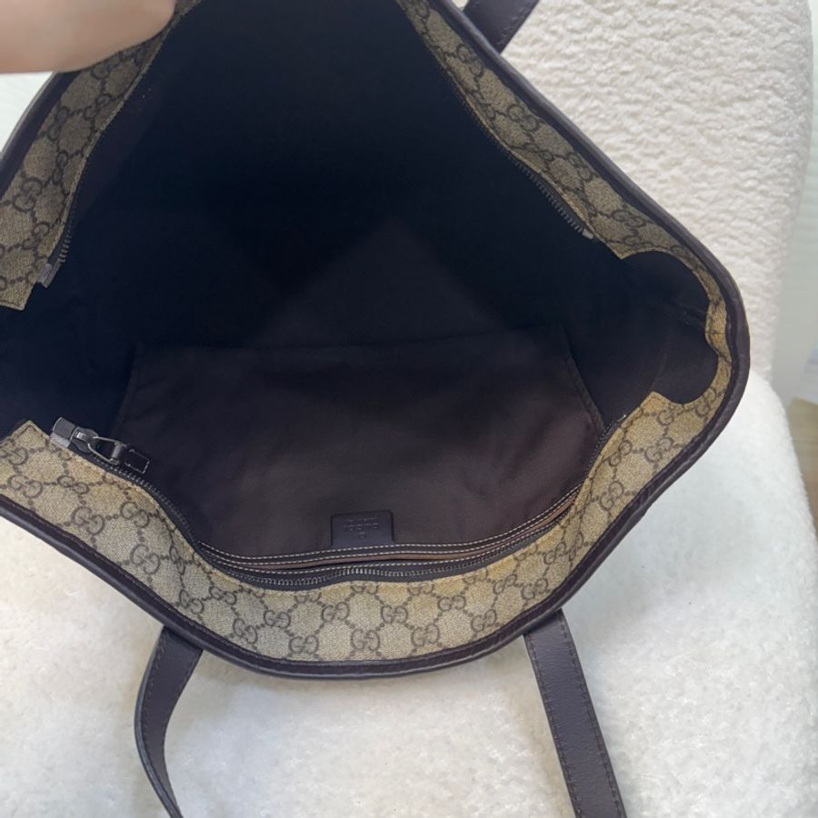 GUCCI 古馳 211137 經典老花 GG Supreme 帆布皮革飾邊托特包 / 購物袋 / 媽媽包-18