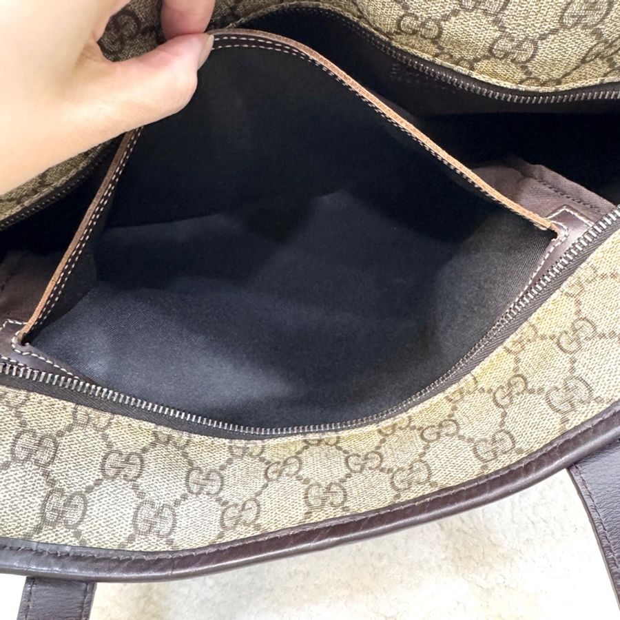 GUCCI 古馳 211137 經典老花 GG Supreme 帆布皮革飾邊托特包 / 購物袋 / 媽媽包-19