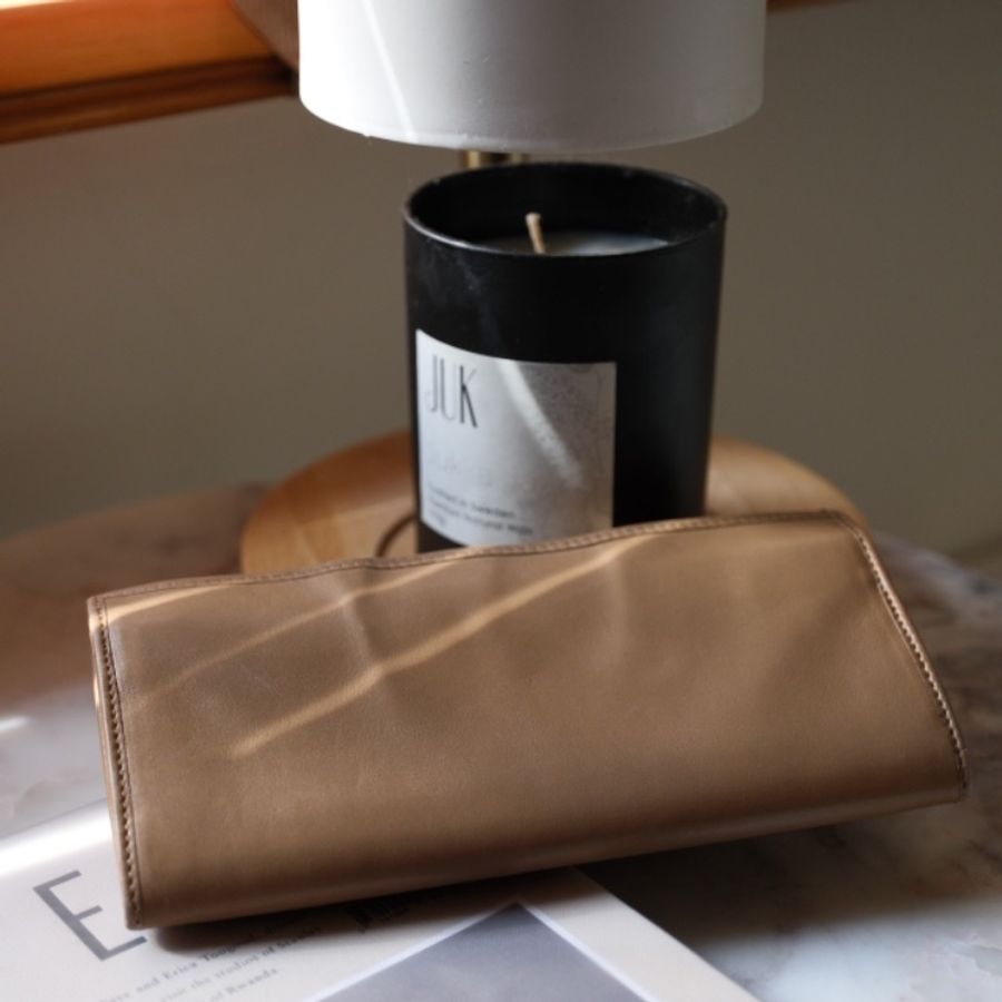 Vintage Celine 1980s 經典凱旋門浮雕口金奶茶色皮革長夾-3