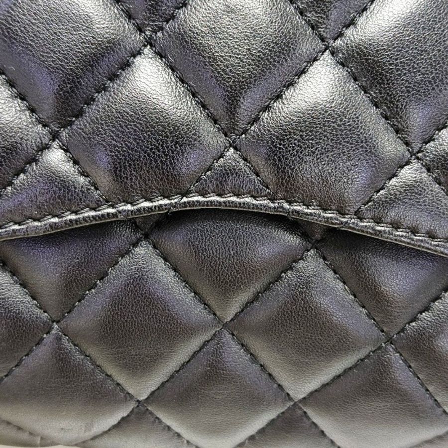 CHANEL CLASSIC SINGLE FLAP 中號 黑色羊皮菱格紋縫紋-11