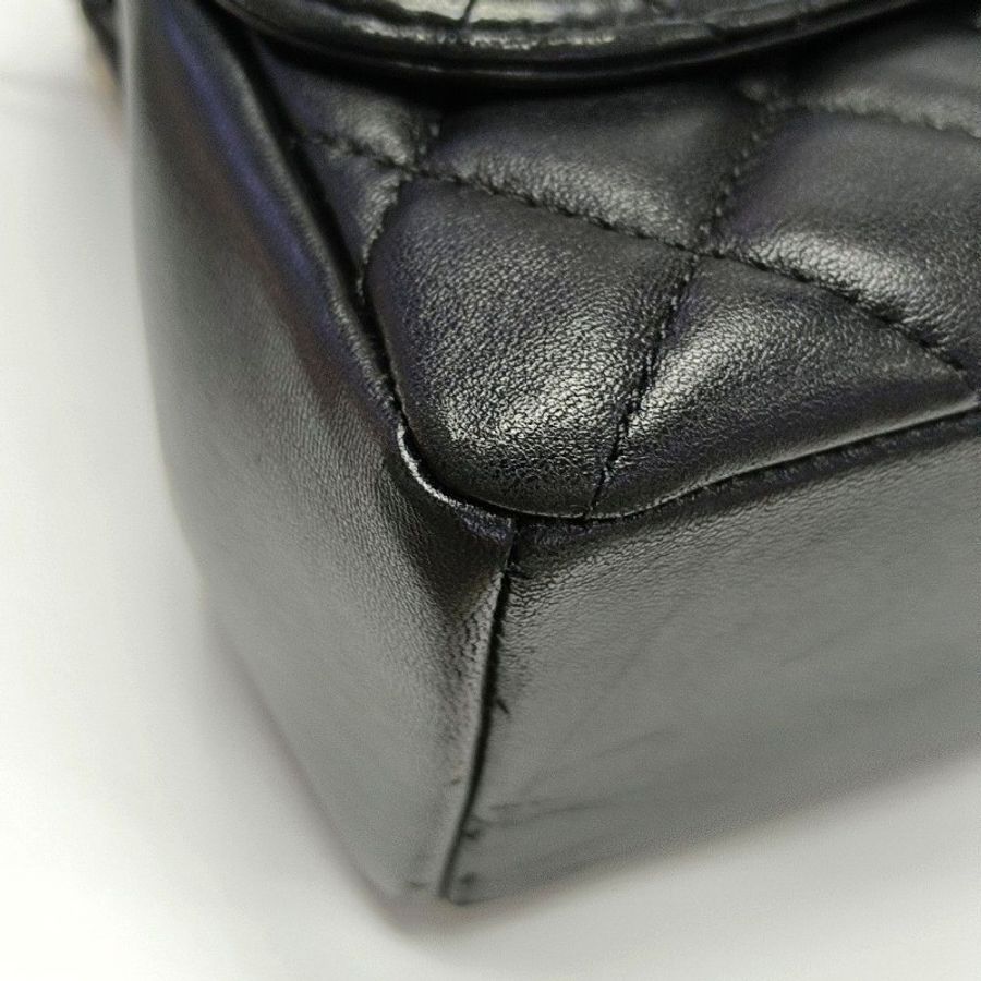 CHANEL CLASSIC SINGLE FLAP 中號 黑色羊皮菱格紋縫紋-13