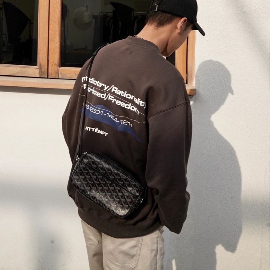 GOYARD 戈雅 Cap-Vert PM 經典 Y 字老花塗層帆布相機包 / 斜背包 / 單肩包(黑色)-1